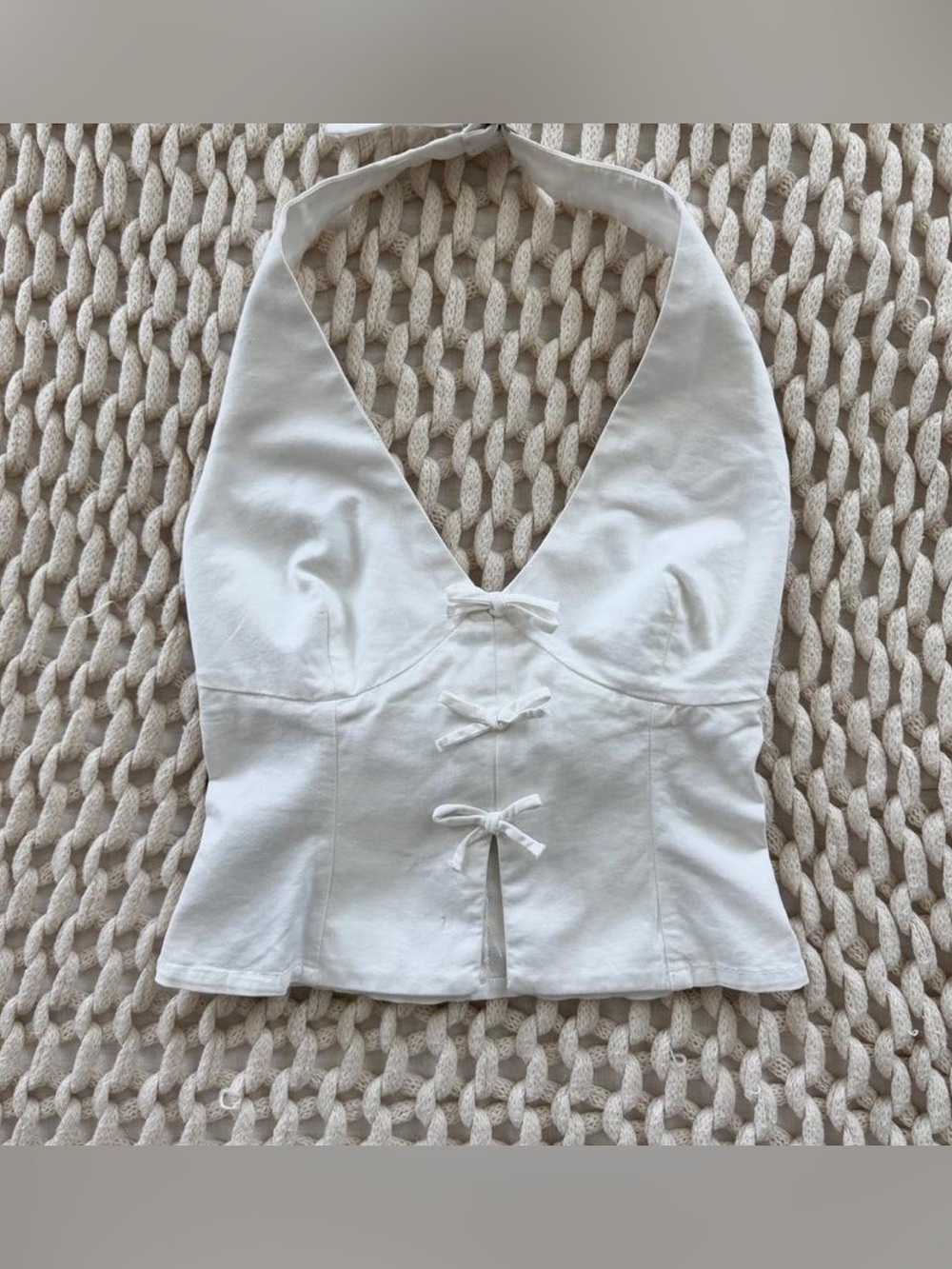 Zara Cream Halter Tie-Front Camisole